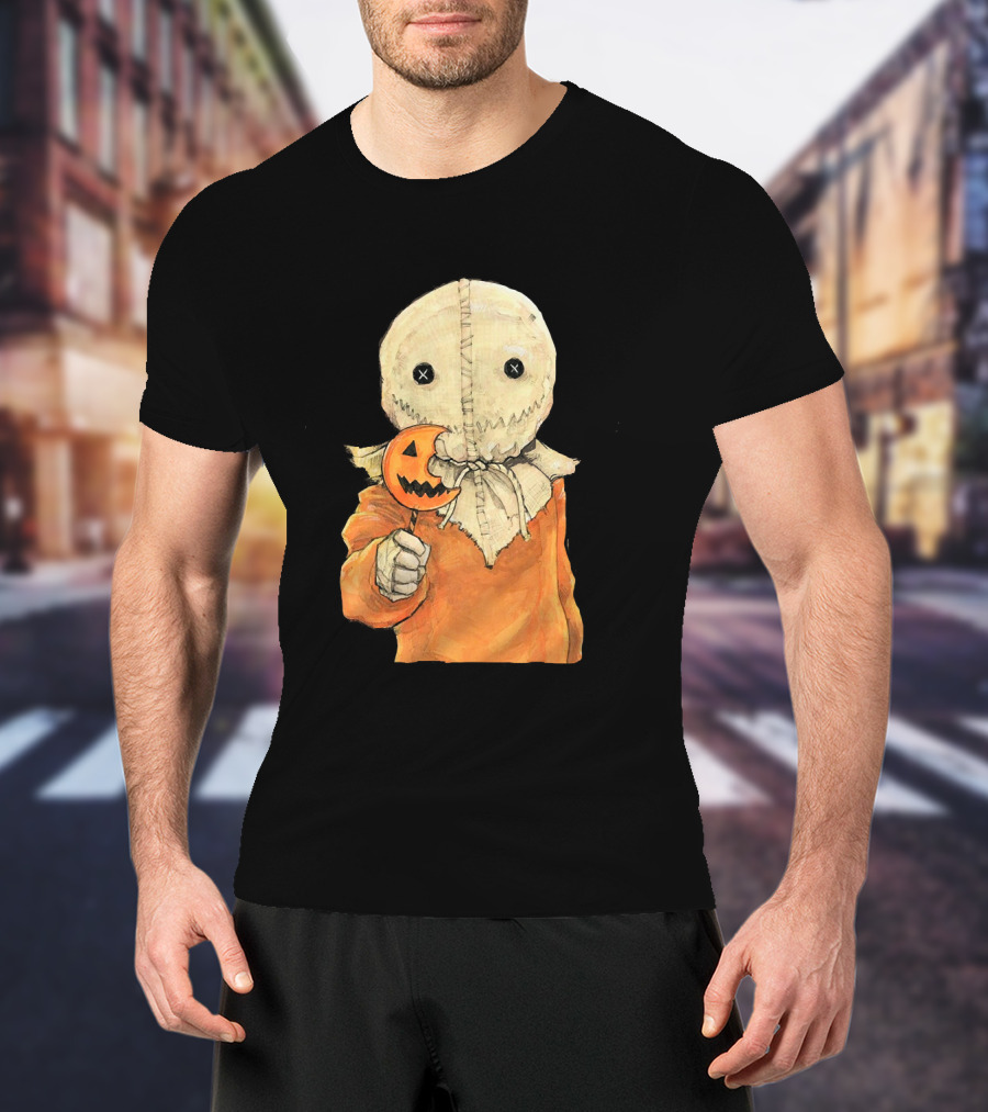 Trick R Treat Sam With Pumpkin Lollipop Cute Funny Halloween T-Shirt