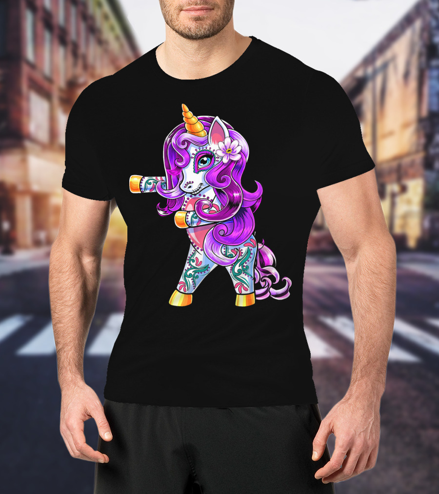 Flossing Unicorn Day Of The Dead Sugar Skull Dance T-Shirt
