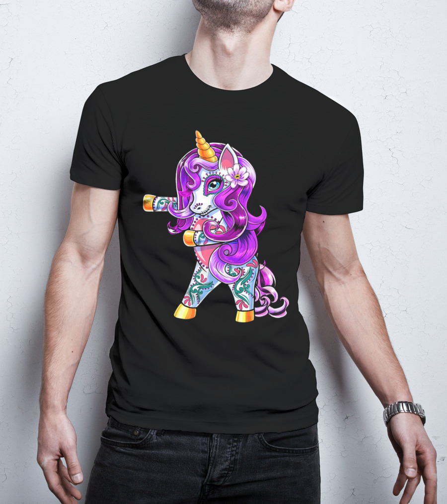Flossing Unicorn Day Of The Dead Sugar Skull Dance T-Shirt