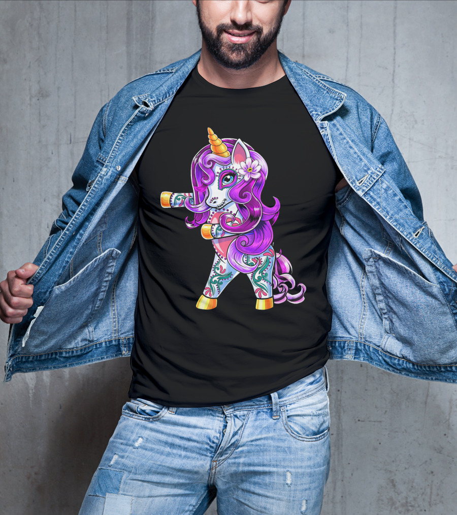Flossing Unicorn Day Of The Dead Sugar Skull Dance T-Shirt