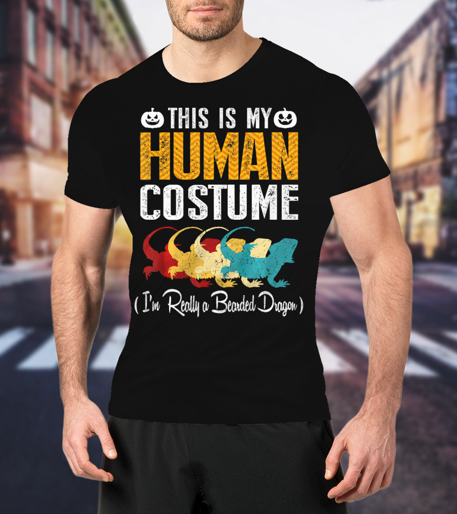 This Is My Human Costume I'm Really A Bearded Dragon Halloween Pumpkin T-Shirt