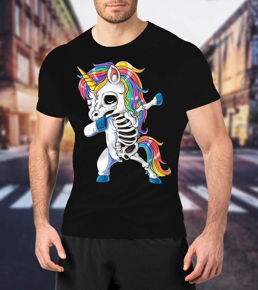 Dabbing Rainbow Skeleton Unicorn T-Shirt