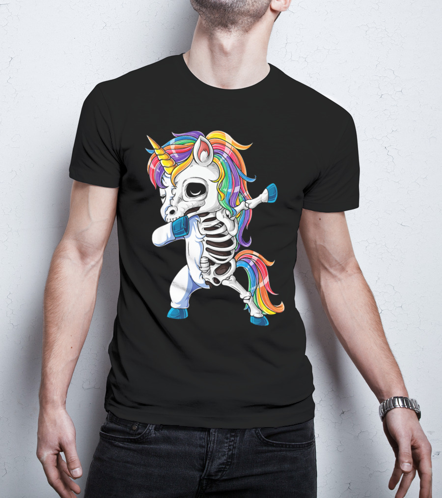 Dabbing Rainbow Skeleton Unicorn T-Shirt