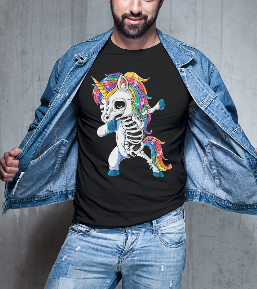 Dabbing Rainbow Skeleton Unicorn T-Shirt