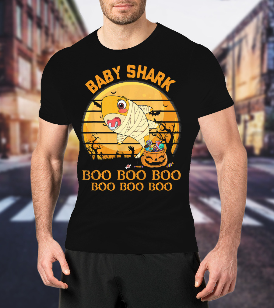 Baby Shark Boo Boo Boo Halloween Pumpkin Mummy T-Shirt
