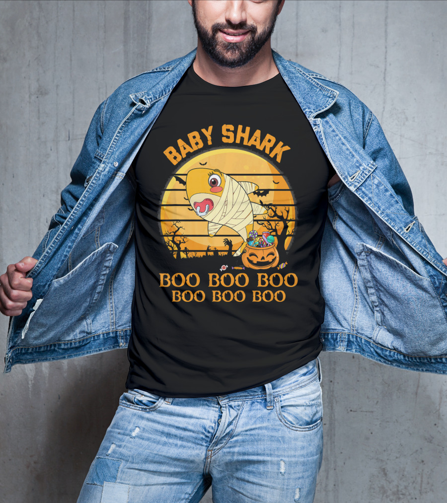Baby Shark Boo Boo Boo Halloween Pumpkin Mummy T-Shirt