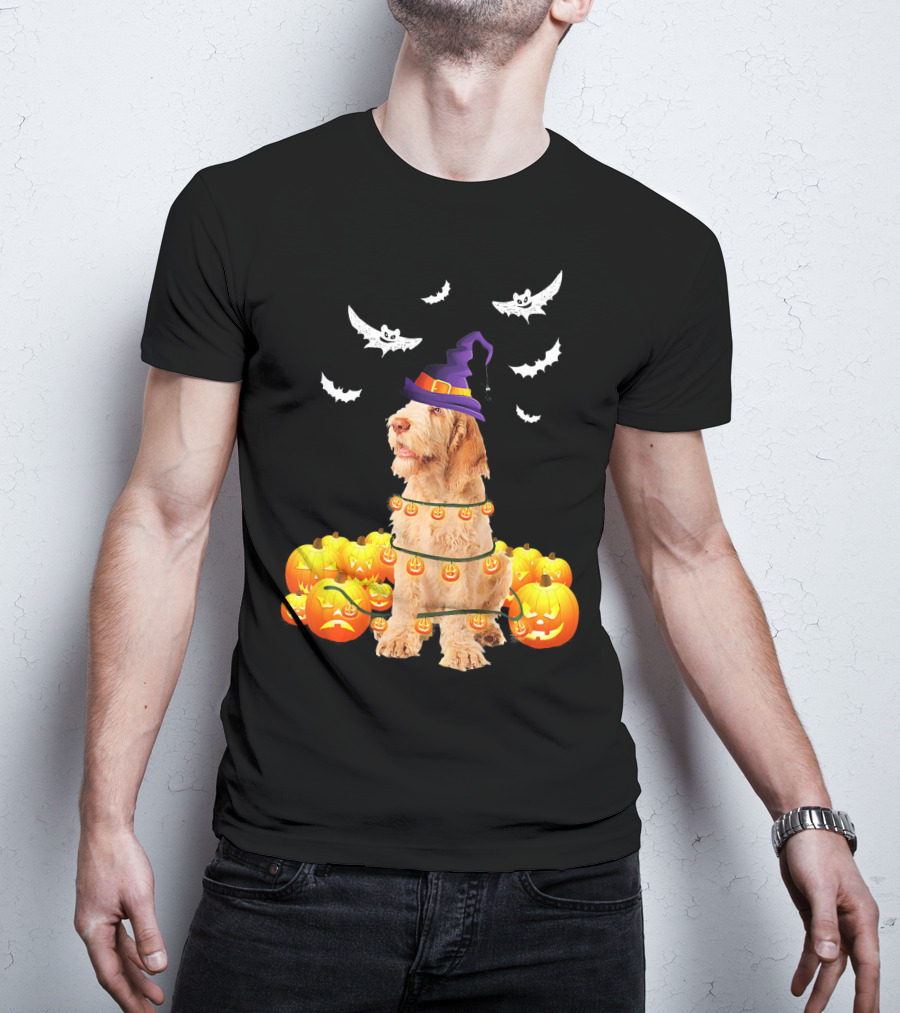 Spinone Italiano Dog Halloween Pumpkin Lights And Bats T-Shirt
