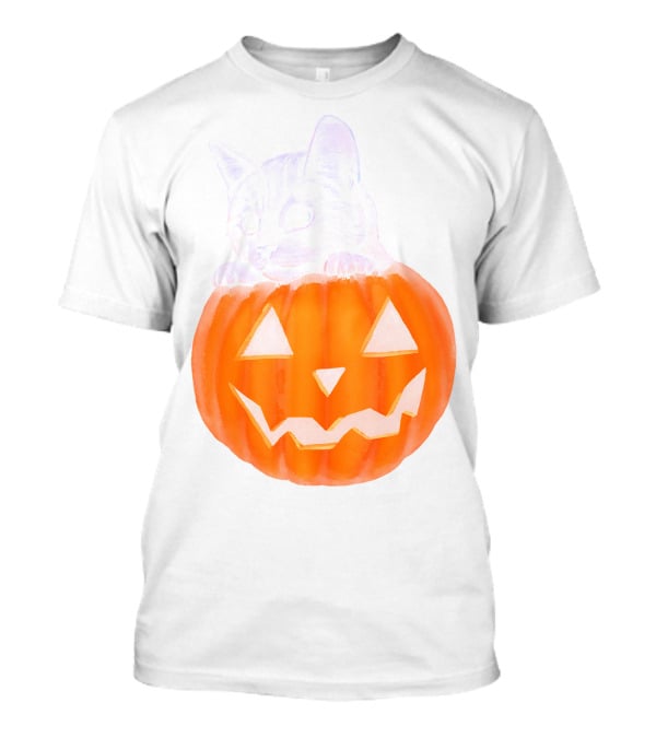 Kitten Peeking From Jack-O'-Lantern Pumpkin Halloween T-Shirt
