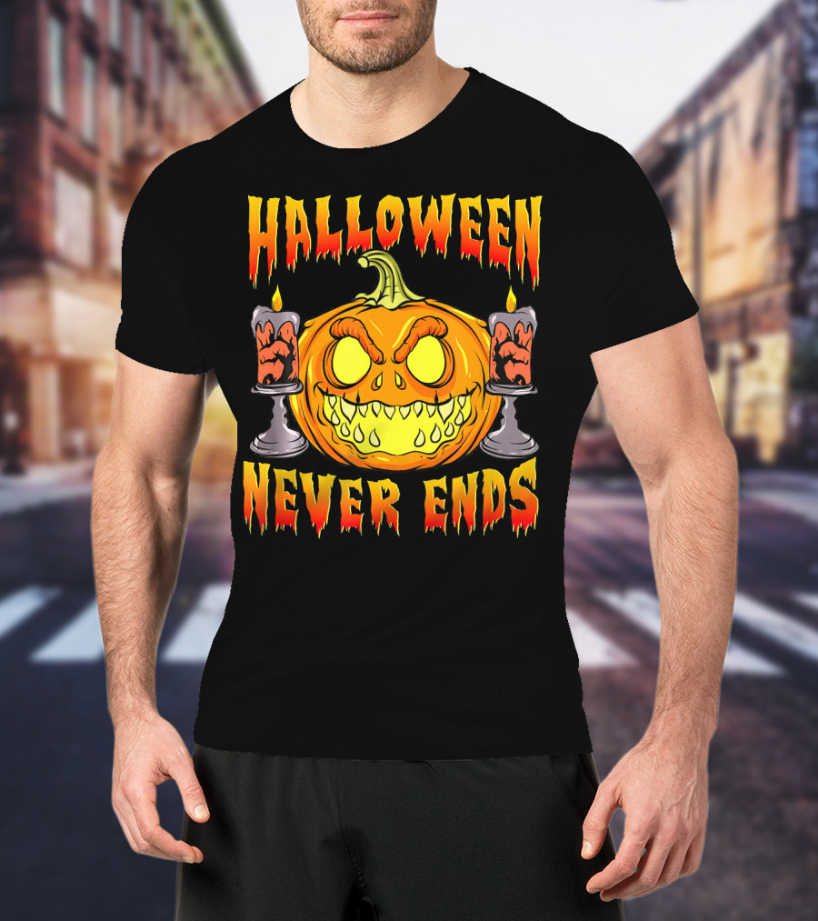 Halloween Never Ends Scary Pumpkin With Spooky Candles T-Shirt