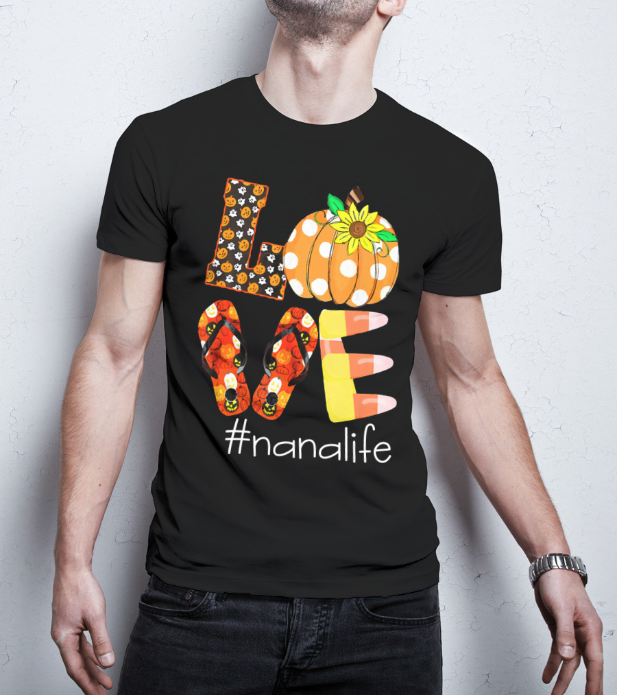 Nanalife Funny Love Pumpkin Flip Flops Halloween Candy Corn And Sunflower T-Shirt