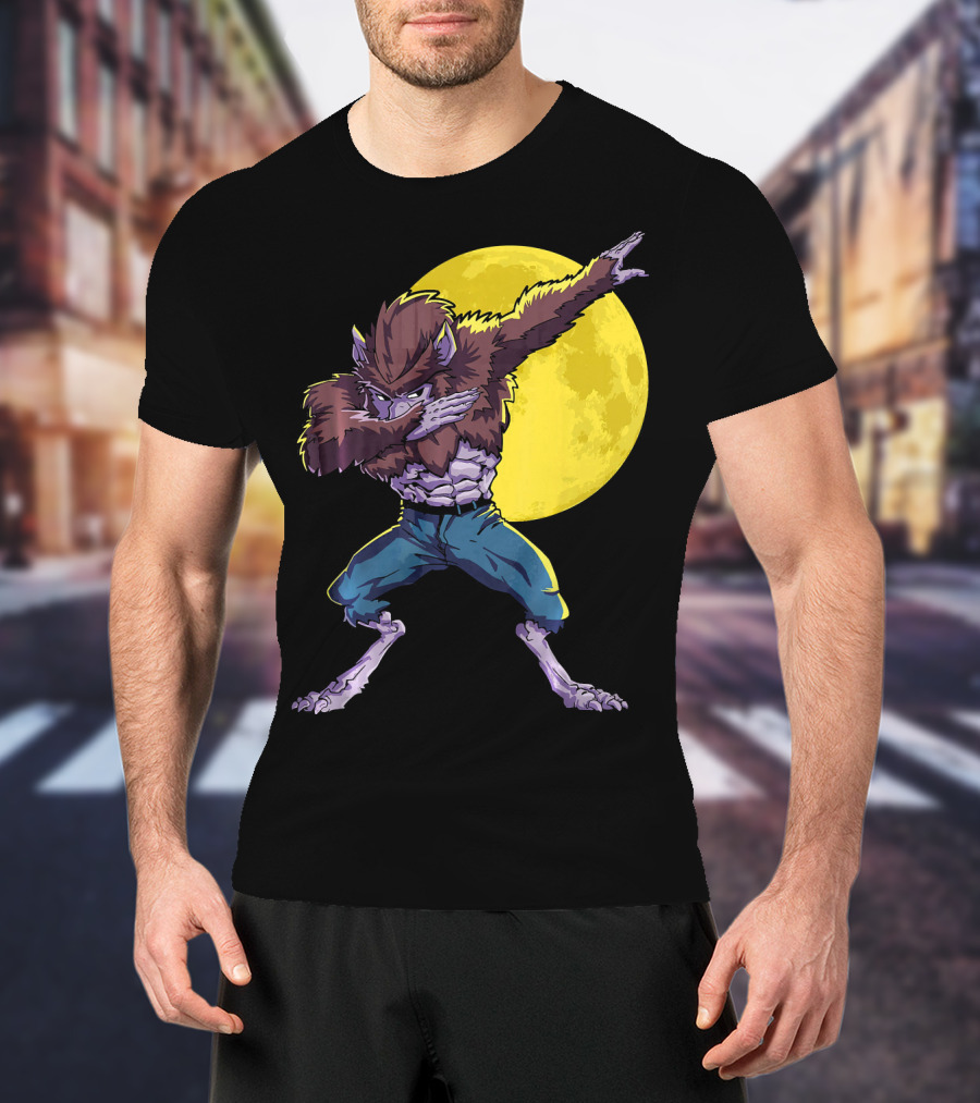 Werewolf Dabbing Halloween Funny Zombie Full Moon T-Shirt