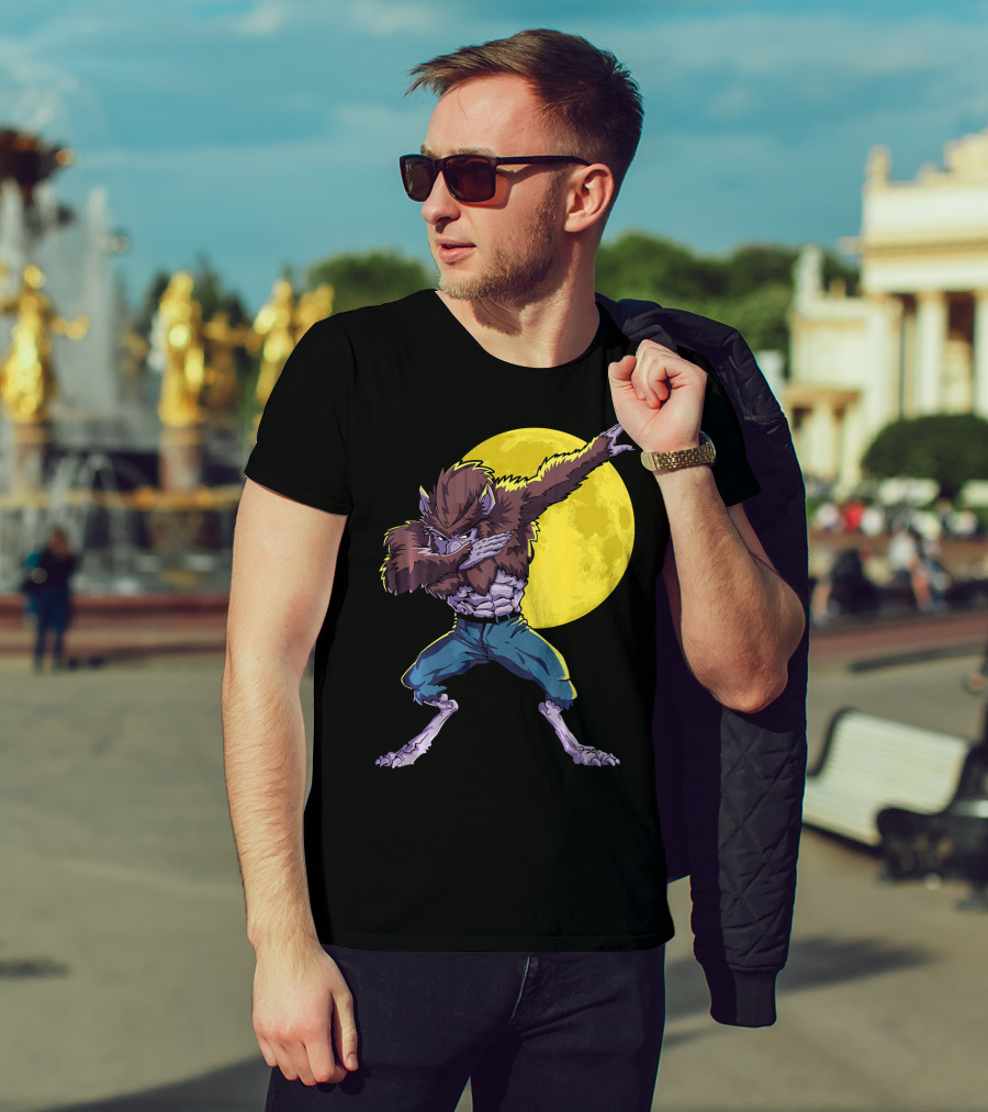 Werewolf Dabbing Halloween Funny Zombie Full Moon T-Shirt