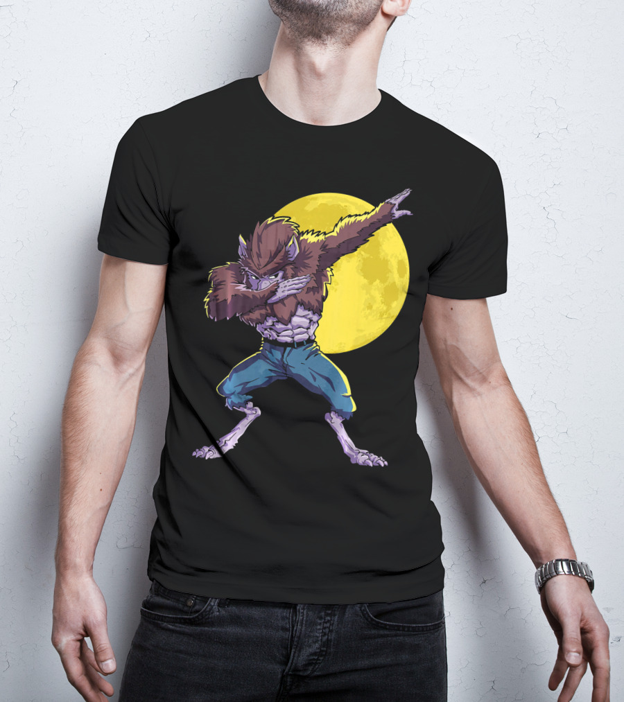Werewolf Dabbing Halloween Funny Zombie Full Moon T-Shirt