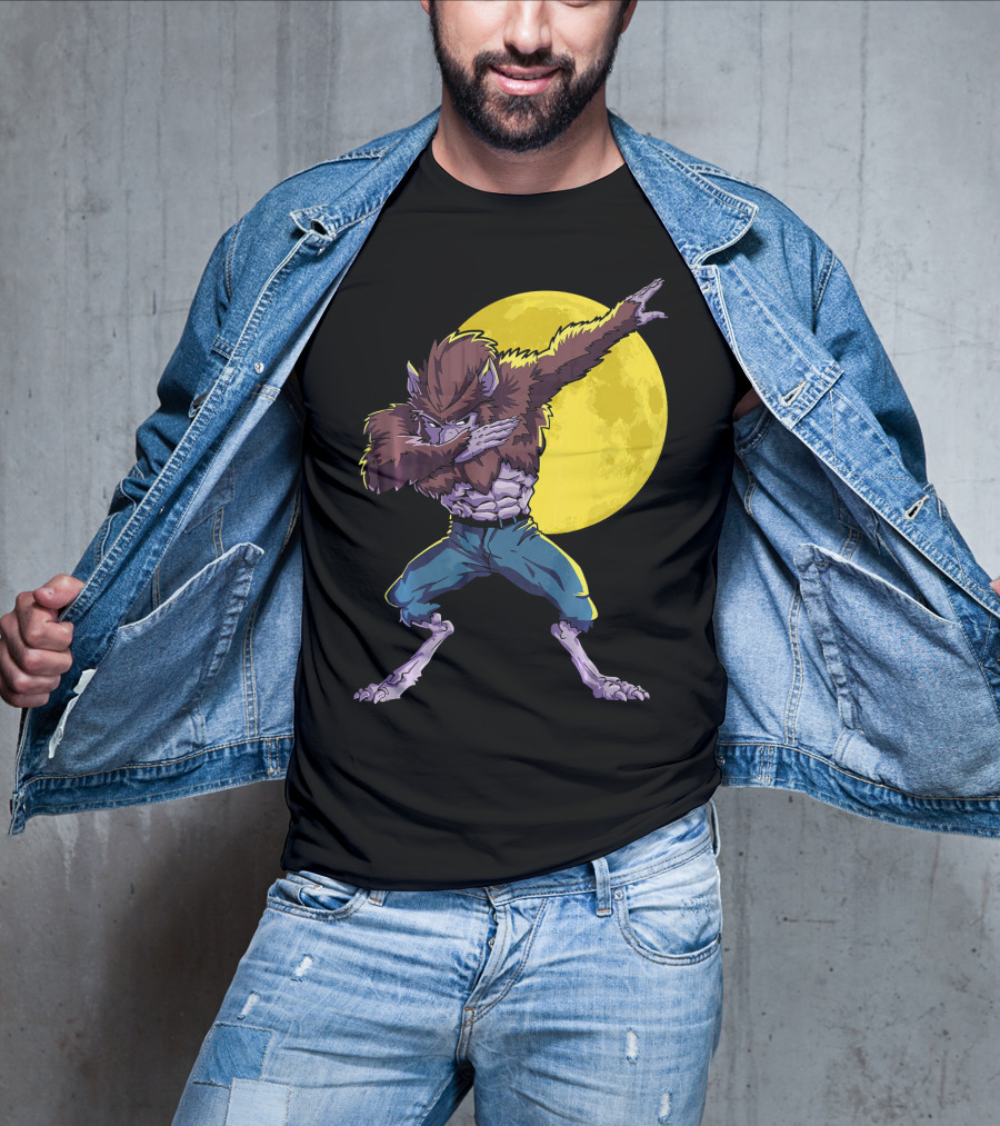 Werewolf Dabbing Halloween Funny Zombie Full Moon T-Shirt