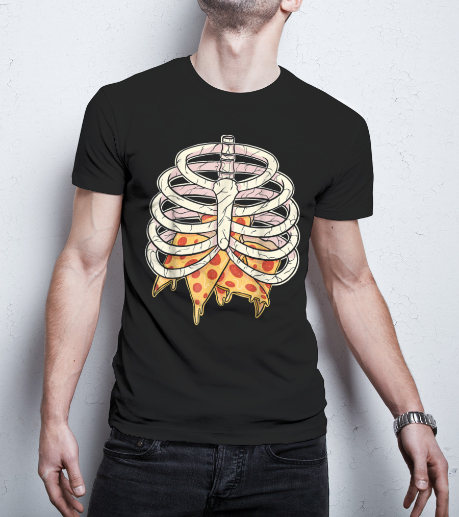 Skeleton Ribcage Pizza Slice Zombie Hall T-Shirt