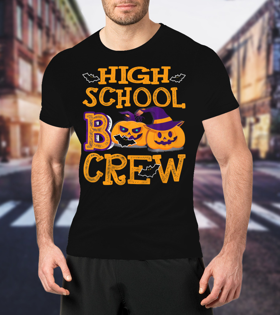 High School Boo Crew Halloween Pumpkins And Bats T-Shirt