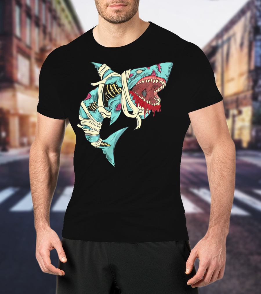 Shark Zombie Halloween Jawsome Zom Mummy Jaws T-Shirt