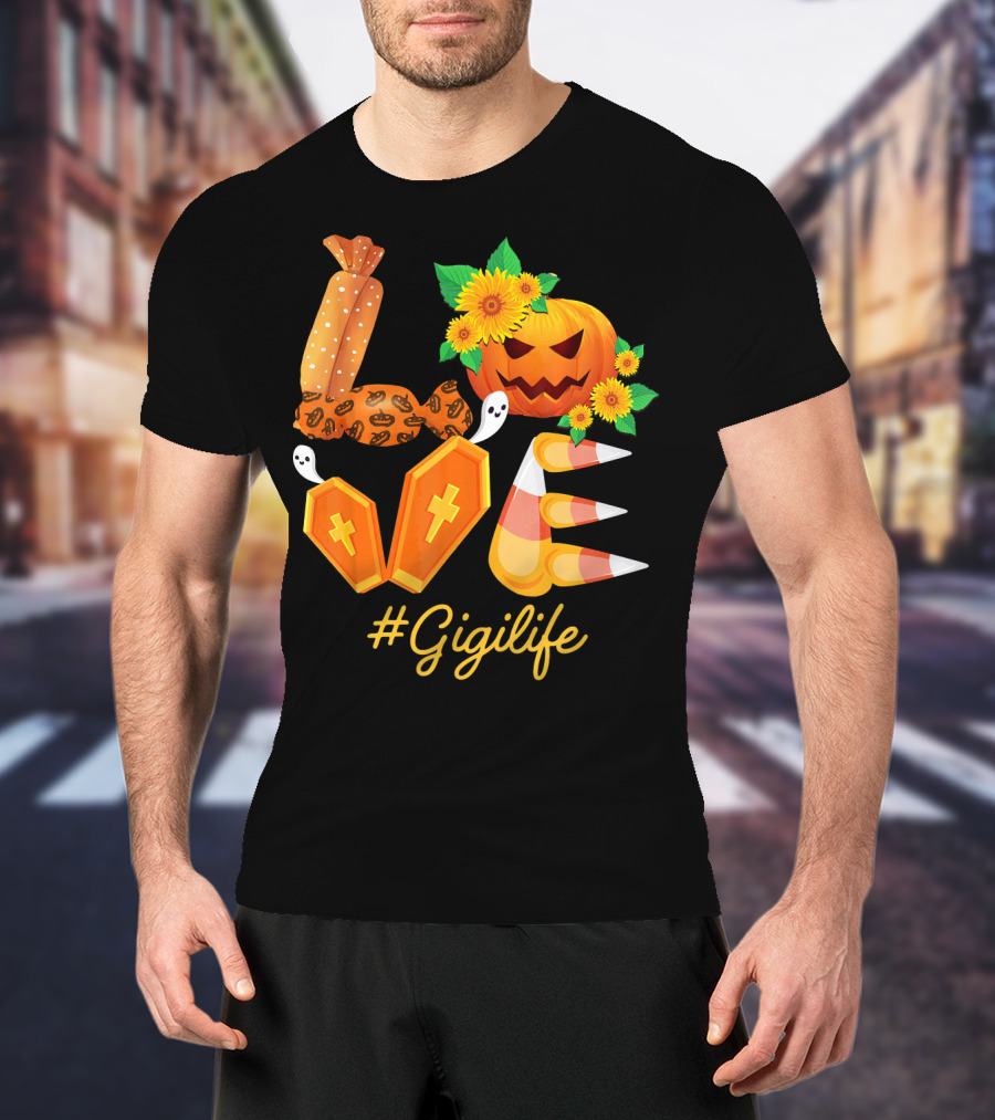 Love Gigi Life Halloween Pumpkin Sunflower Candy Corn Ghosts T-Shirt