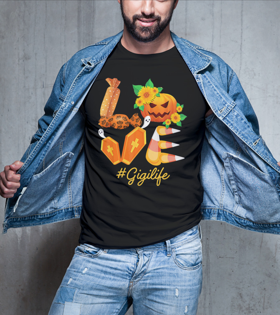 Love Gigi Life Halloween Pumpkin Sunflower Candy Corn Ghosts T-Shirt