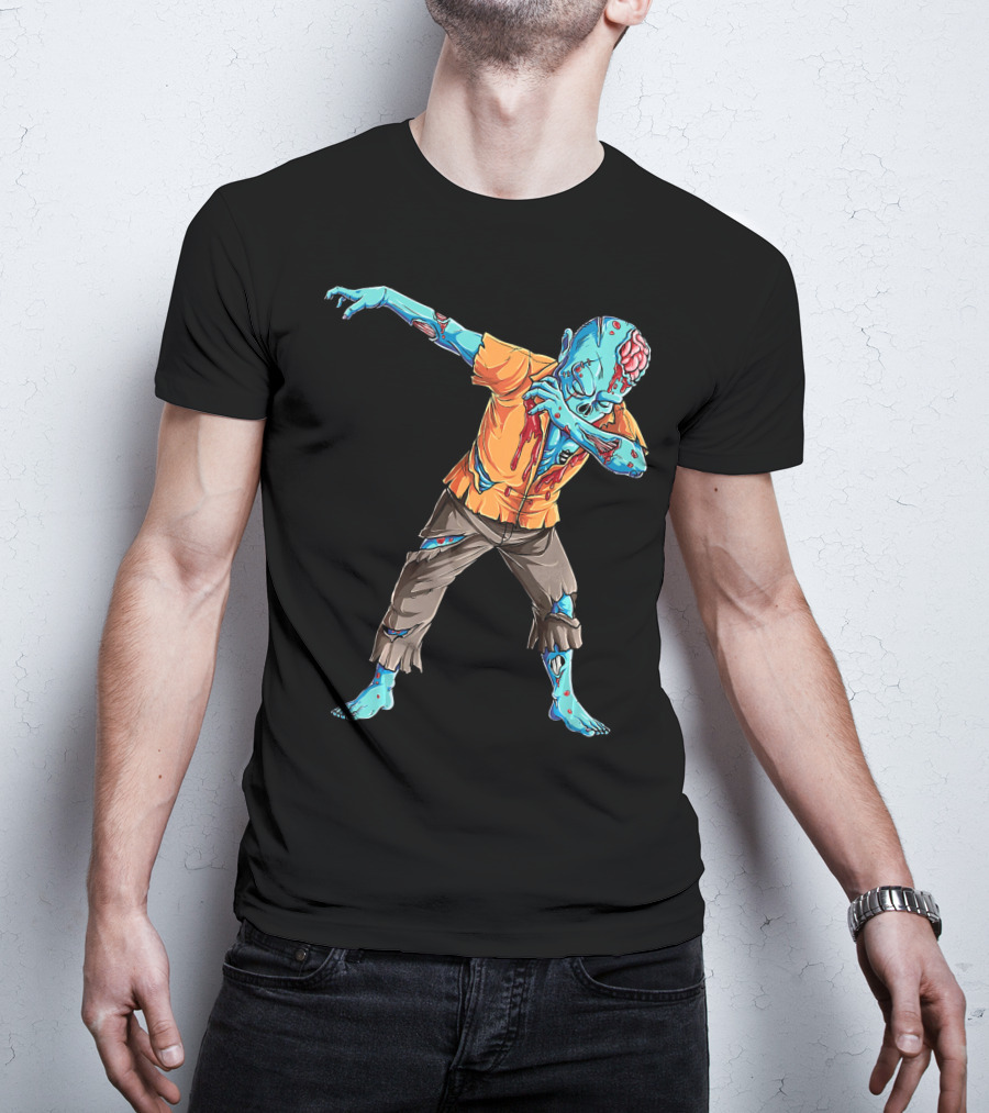 Dabbing Zombie With Orange Shirt And Blue Skin T-Shirt
