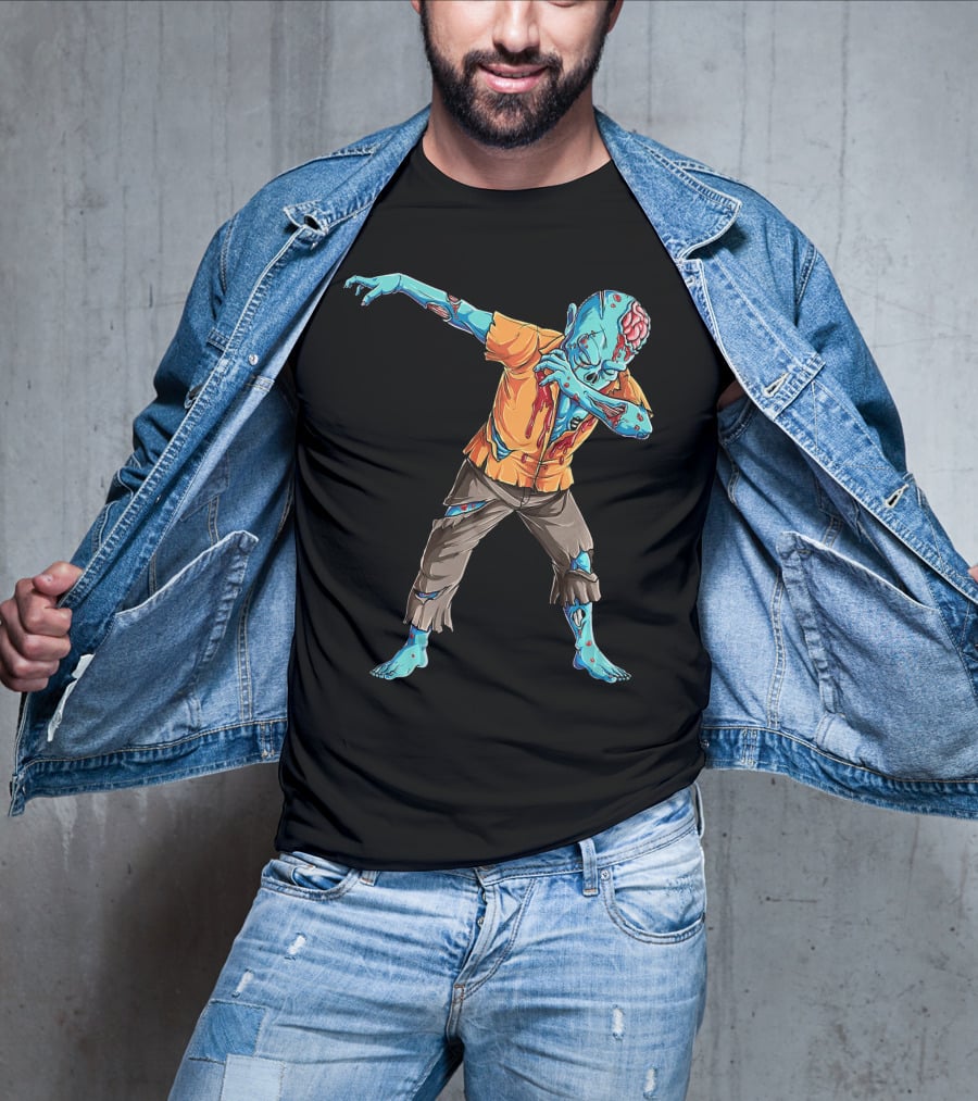 Dabbing Zombie With Orange Shirt And Blue Skin T-Shirt