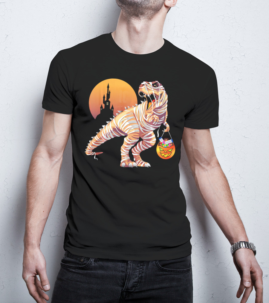 Mummy Rex Dinosaur Halloween Trick Or Treat Castle Shadows T-Shirt