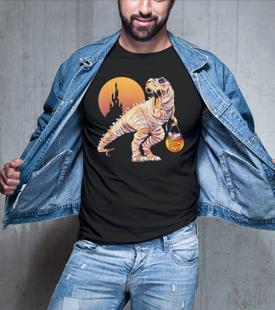 Mummy Rex Dinosaur Halloween Trick Or Treat Castle Shadows T-Shirt