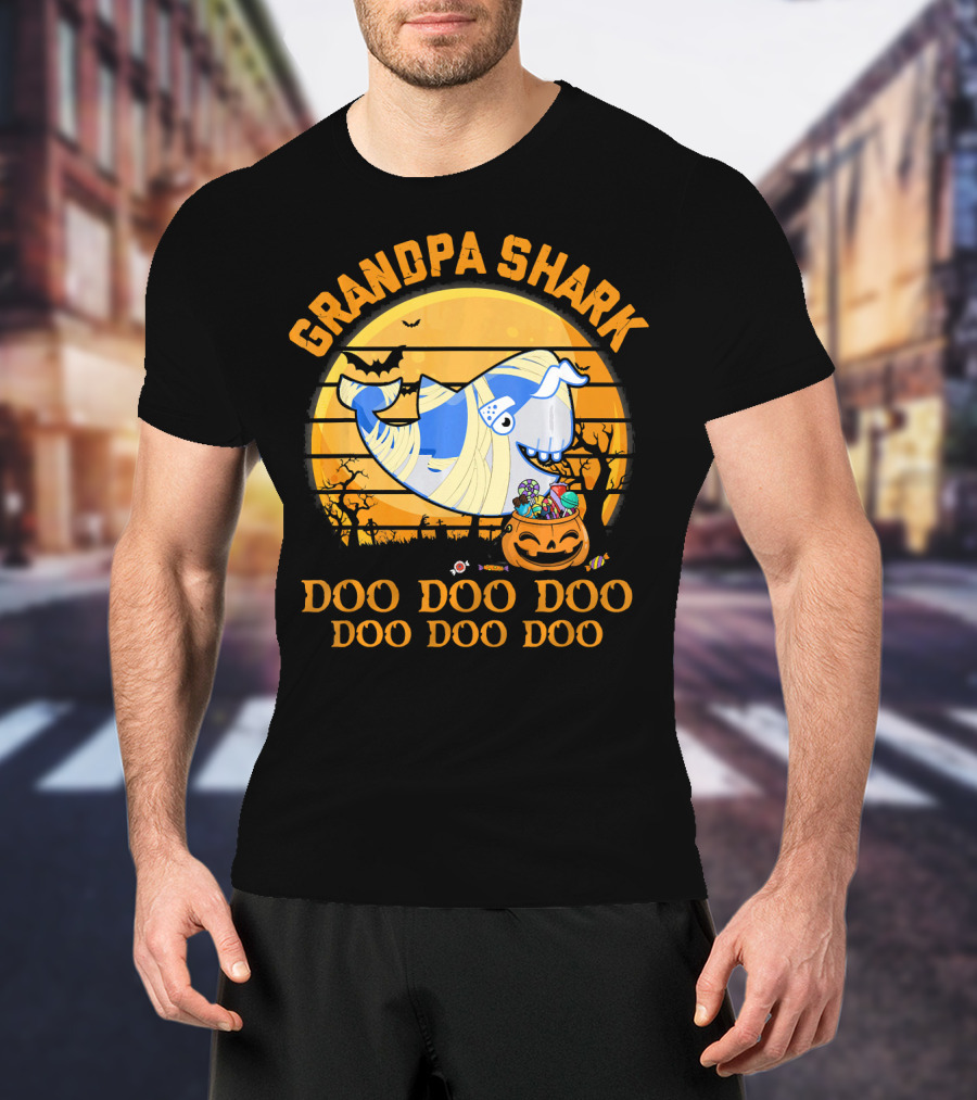 Grandpa Shark Doo Doo Doo Halloween Pumpkin Bat Mummy Candy T-Shirt