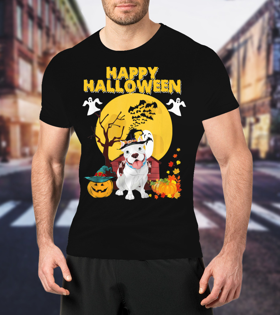 Happy Halloween Pumpkin Pitbull Dog Ghosts And Spooky Night T-Shirt