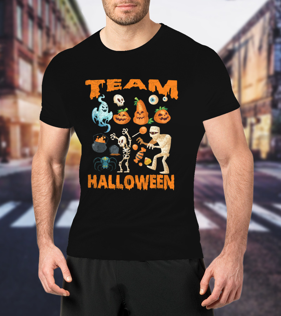 Team Halloween Ghost Skull Skeleton Pumpkins Mummy Spider T-Shirt
