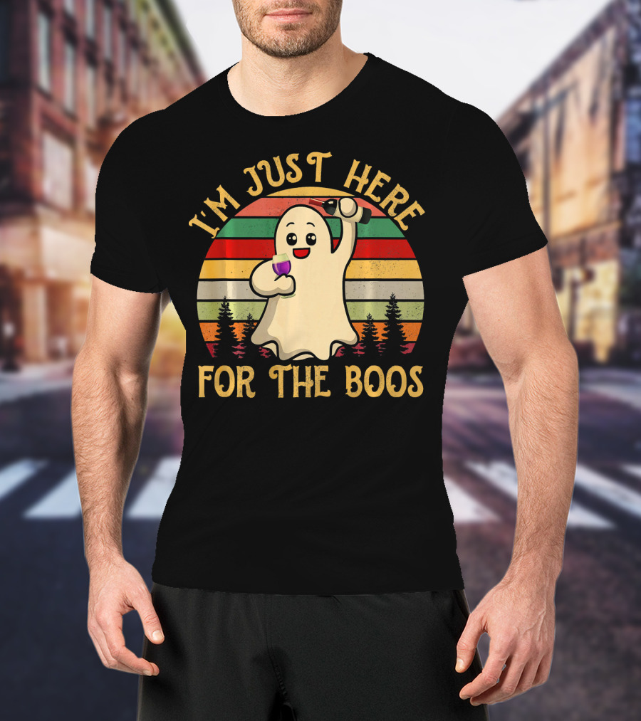 I'm Just Here For The Boos Vintage Ghost Wine Halloween T-Shirt