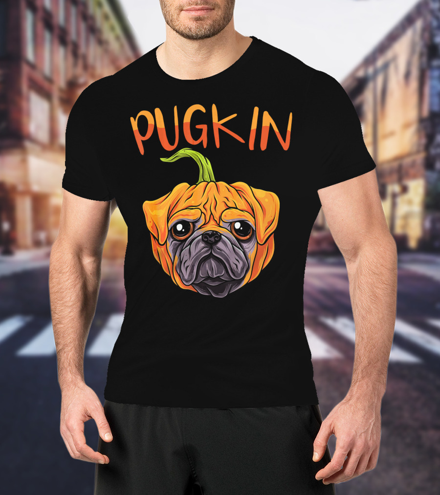 Pugkin Funny Pumpkin Pug Dog Head T-Shirt