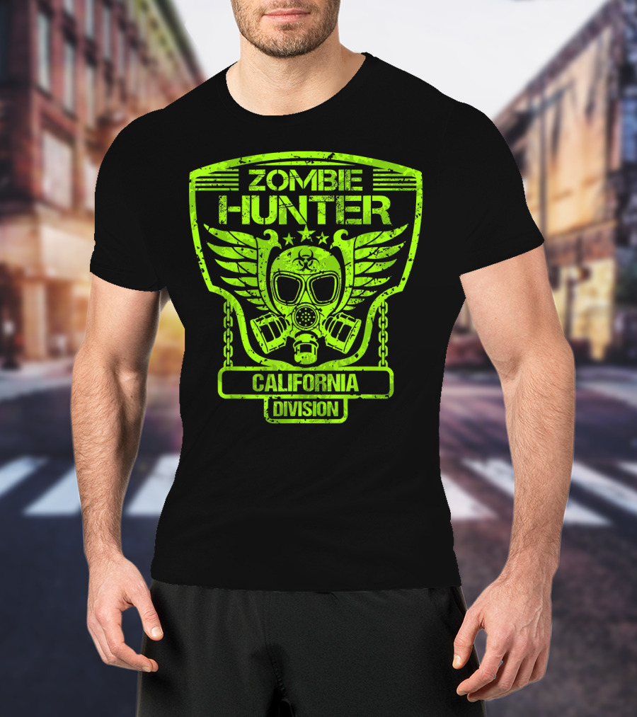 Zombie Hunter California Division Gas Mask Wings Emblem T-Shirt