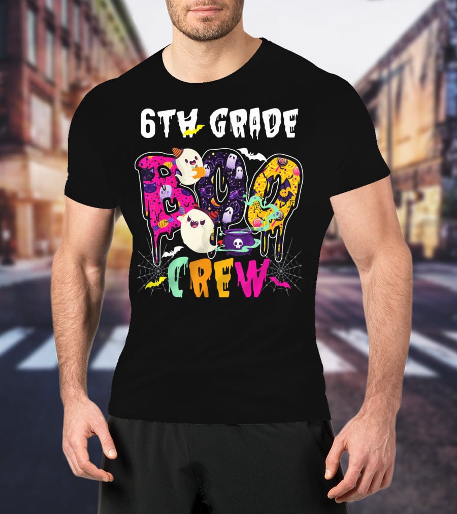 6th Grade Boo Crew Halloween Funny Costume Ghosts Bats Cauldron Spiders T-Shirt