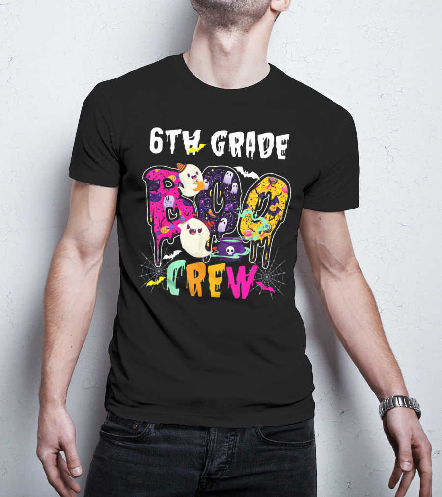 6th Grade Boo Crew Halloween Funny Costume Ghosts Bats Cauldron Spiders T-Shirt
