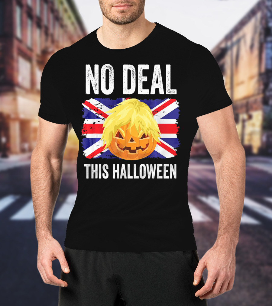 No Deal This Halloween Brexit Pumpkin UK Flag T-Shirt