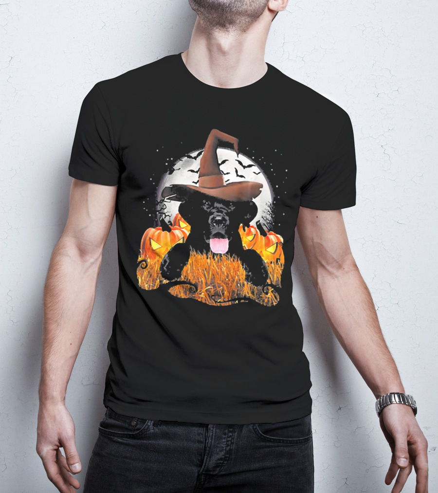Labrador Halloween Cute Dog Witch With Pumpkin And Moon T-Shirt