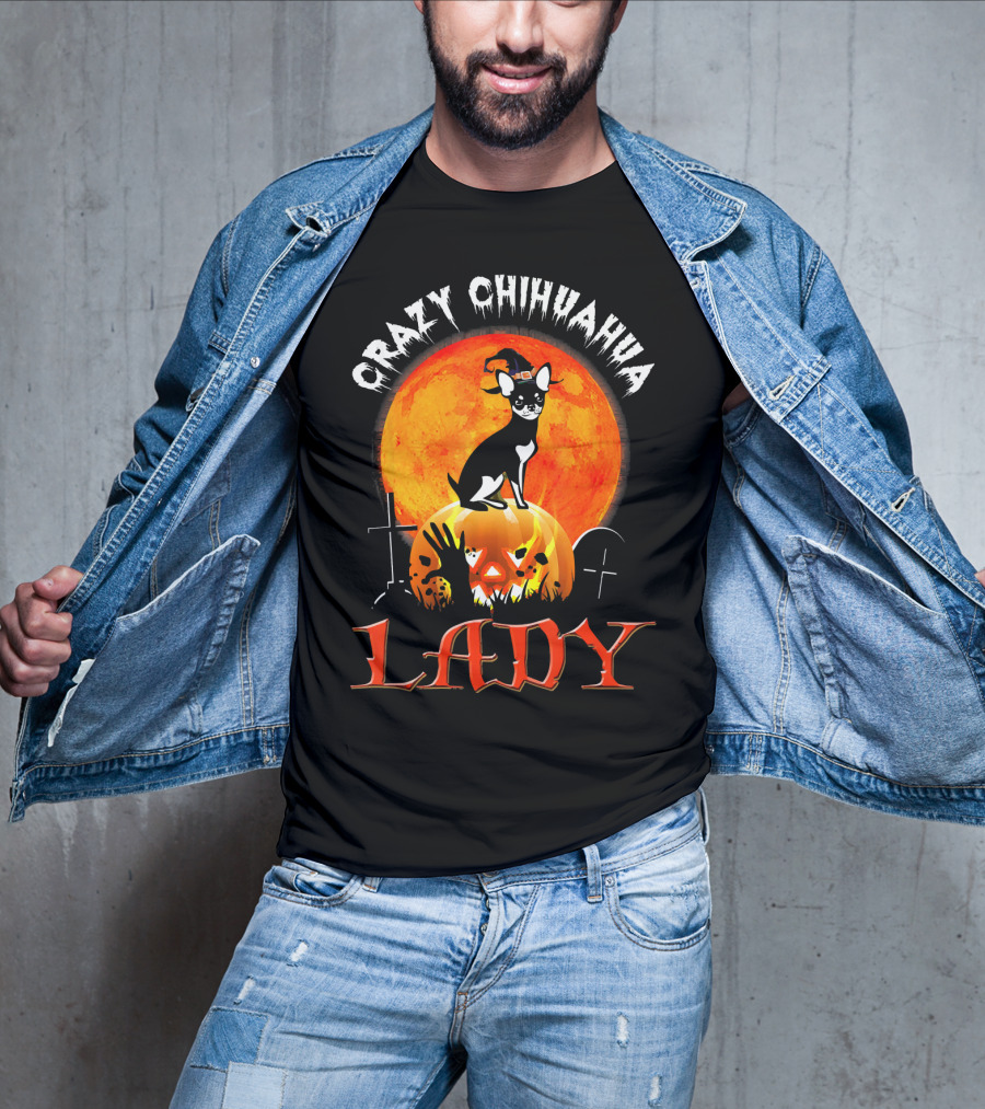 Crazy Chihuahua Lady Halloween Pumpkin Moon T-Shirt