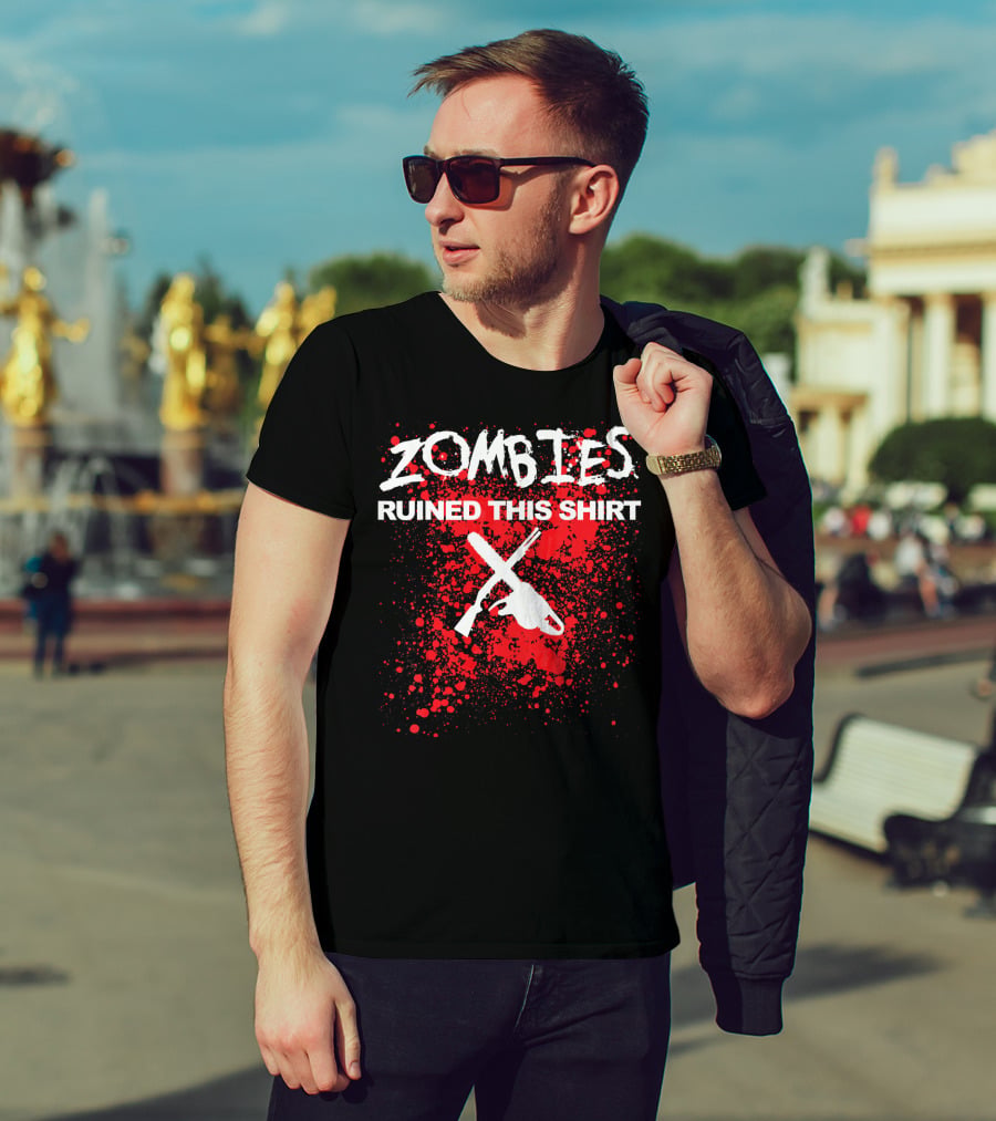 Zombies Ruined This Shirt Blood Splatter With Crossed Chainsaw And Rifle T-Shirt