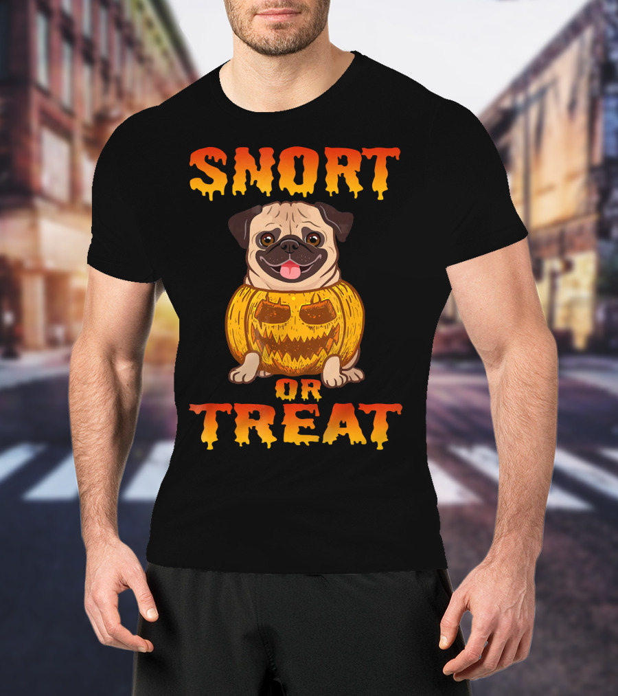 Snort Or Treat Funny Pug Pumpkin Halloween T-Shirt