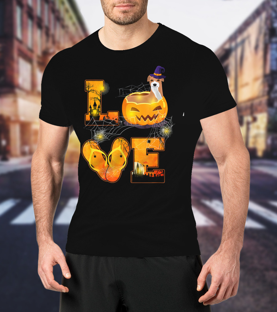 LOVE Halloween Pumpkin Italian Greyhound Spider Webs T-Shirt