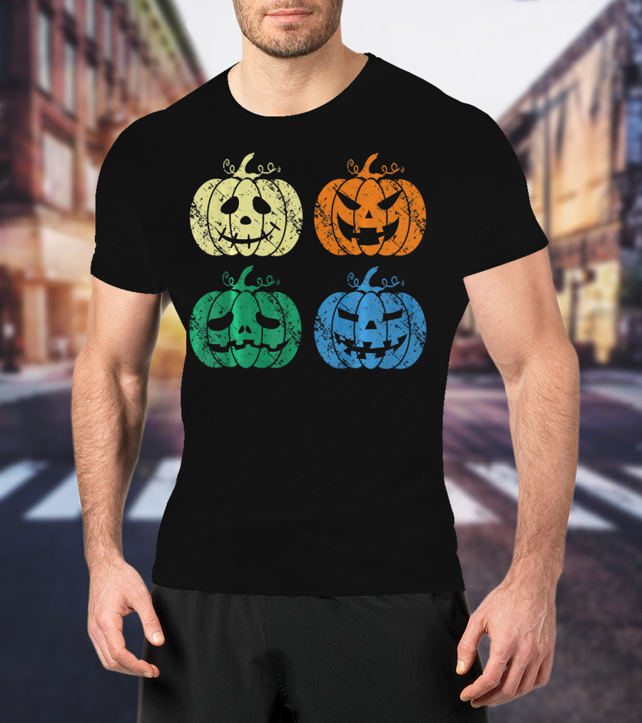 Vintage Retro Scary Pumpkin Face Halloween T-Shirt