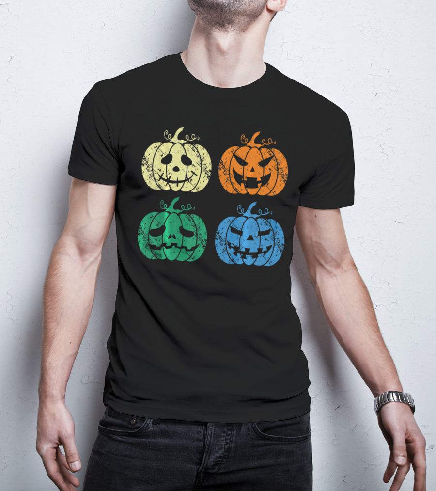 Vintage Retro Scary Pumpkin Face Halloween T-Shirt