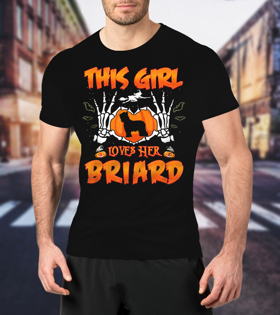 This Girl Loves Her Briard Dog Halloween Skeleton Pumpkin T-Shirt