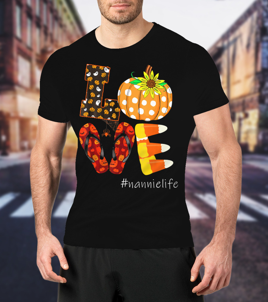 LOVE Pumpkin Candy Corn Flip Flops #nannielife T-Shirt