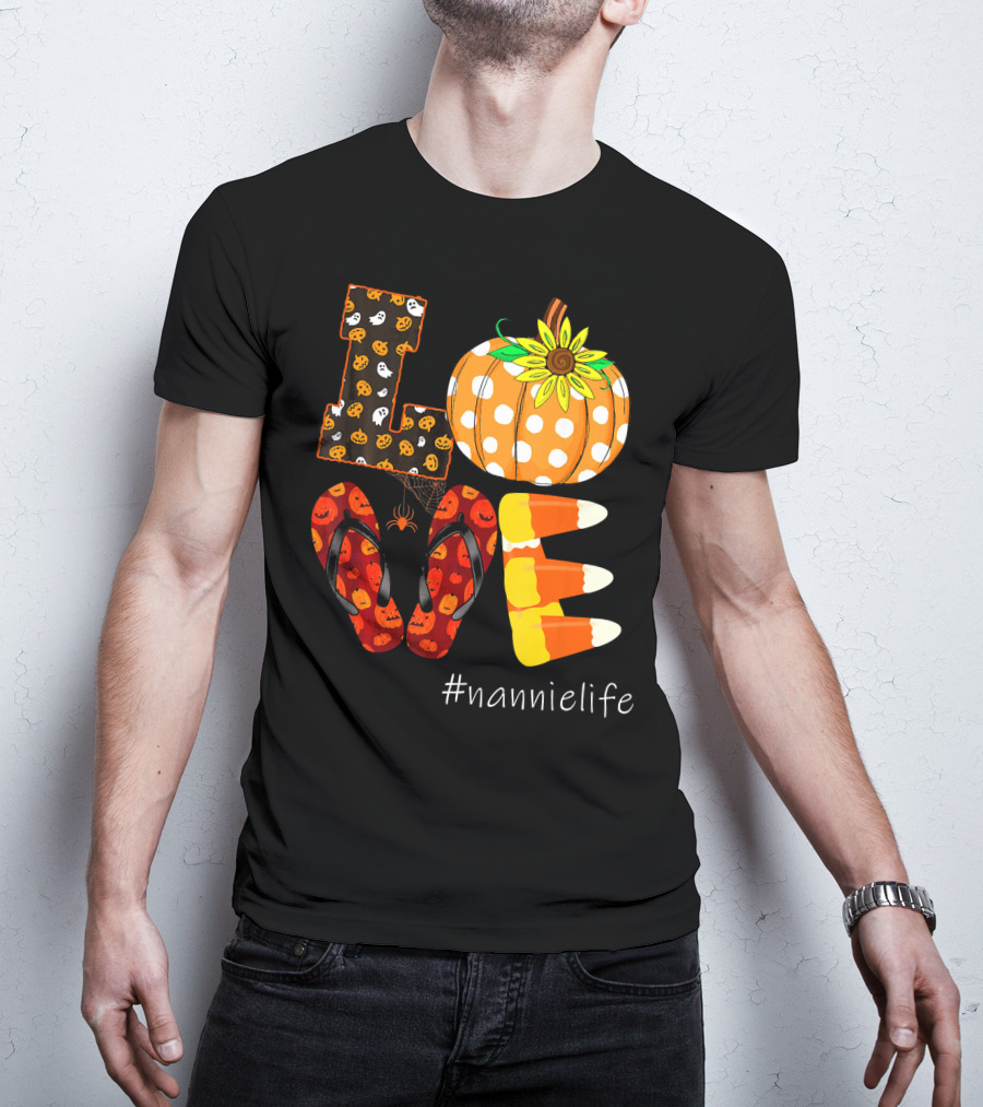 LOVE Pumpkin Candy Corn Flip Flops #nannielife T-Shirt