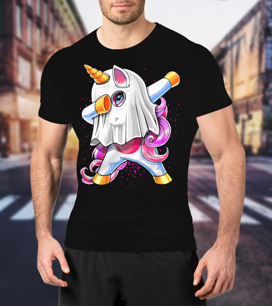 Dabbing Unicorn In Halloween Ghost Costume T-Shirt