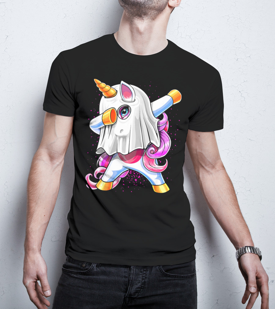 Dabbing Unicorn In Halloween Ghost Costume T-Shirt
