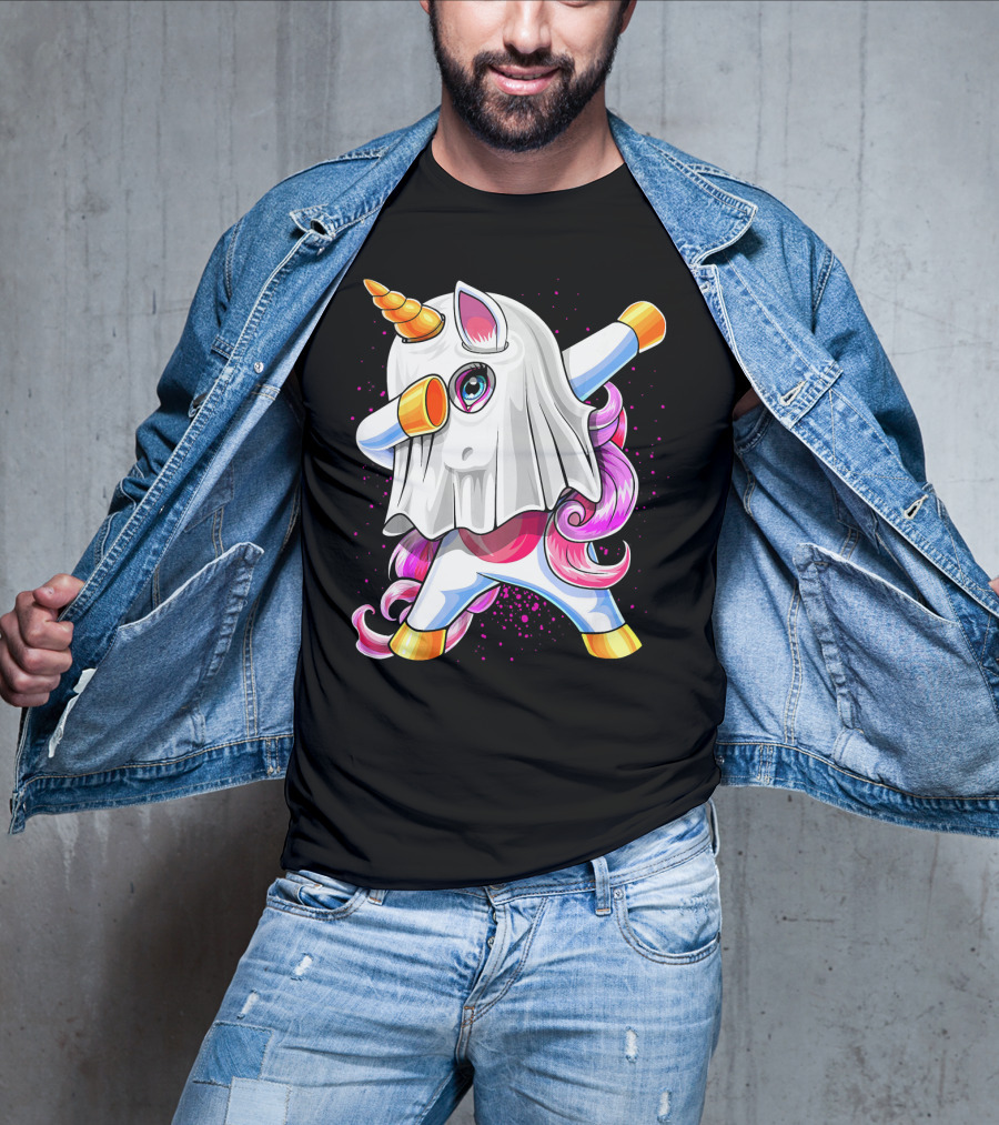 Dabbing Unicorn In Halloween Ghost Costume T-Shirt
