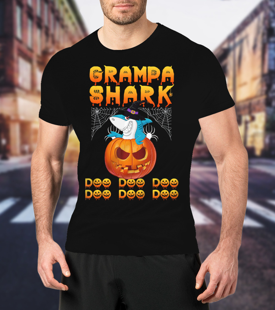 Grampa Shark Doo Doo Halloween Pumpkin Spider Webs T-Shirt